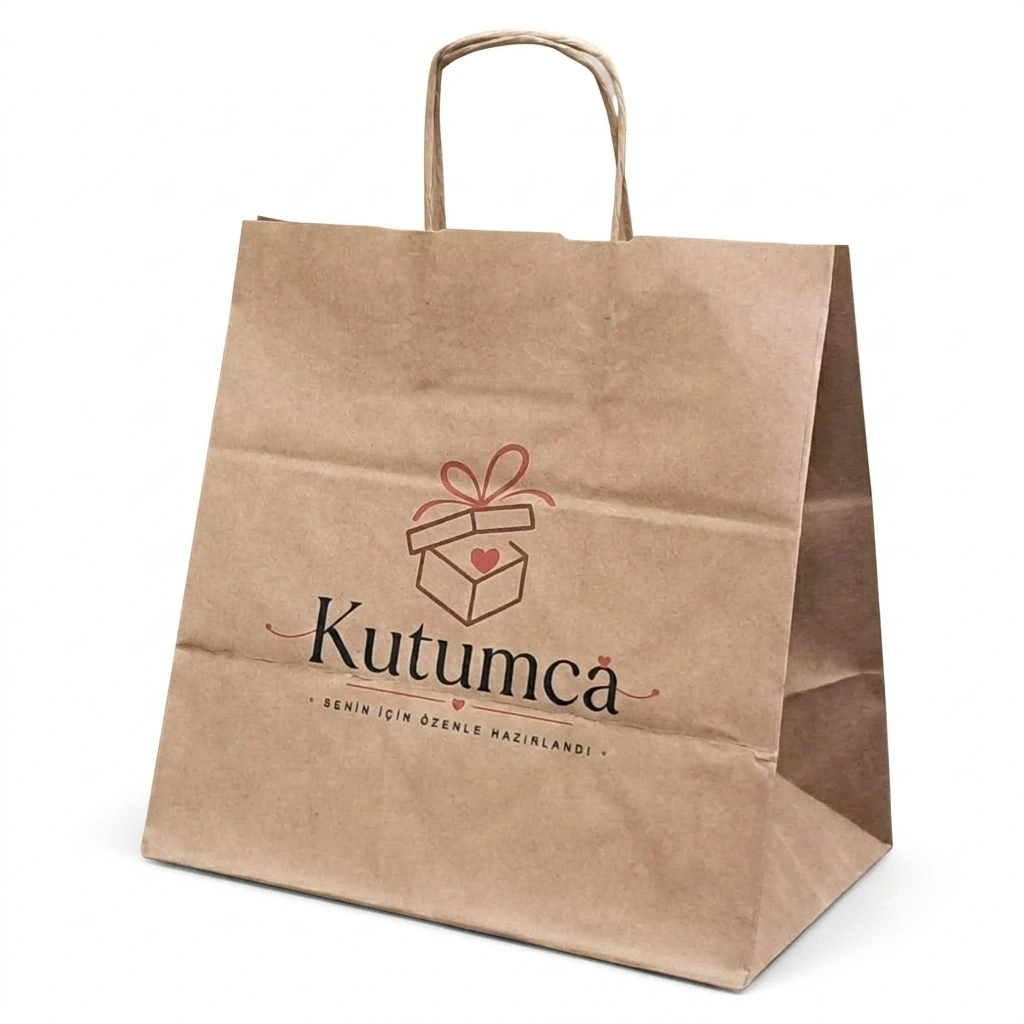 Burgu Saplı Kraft Çanta 32x20x32