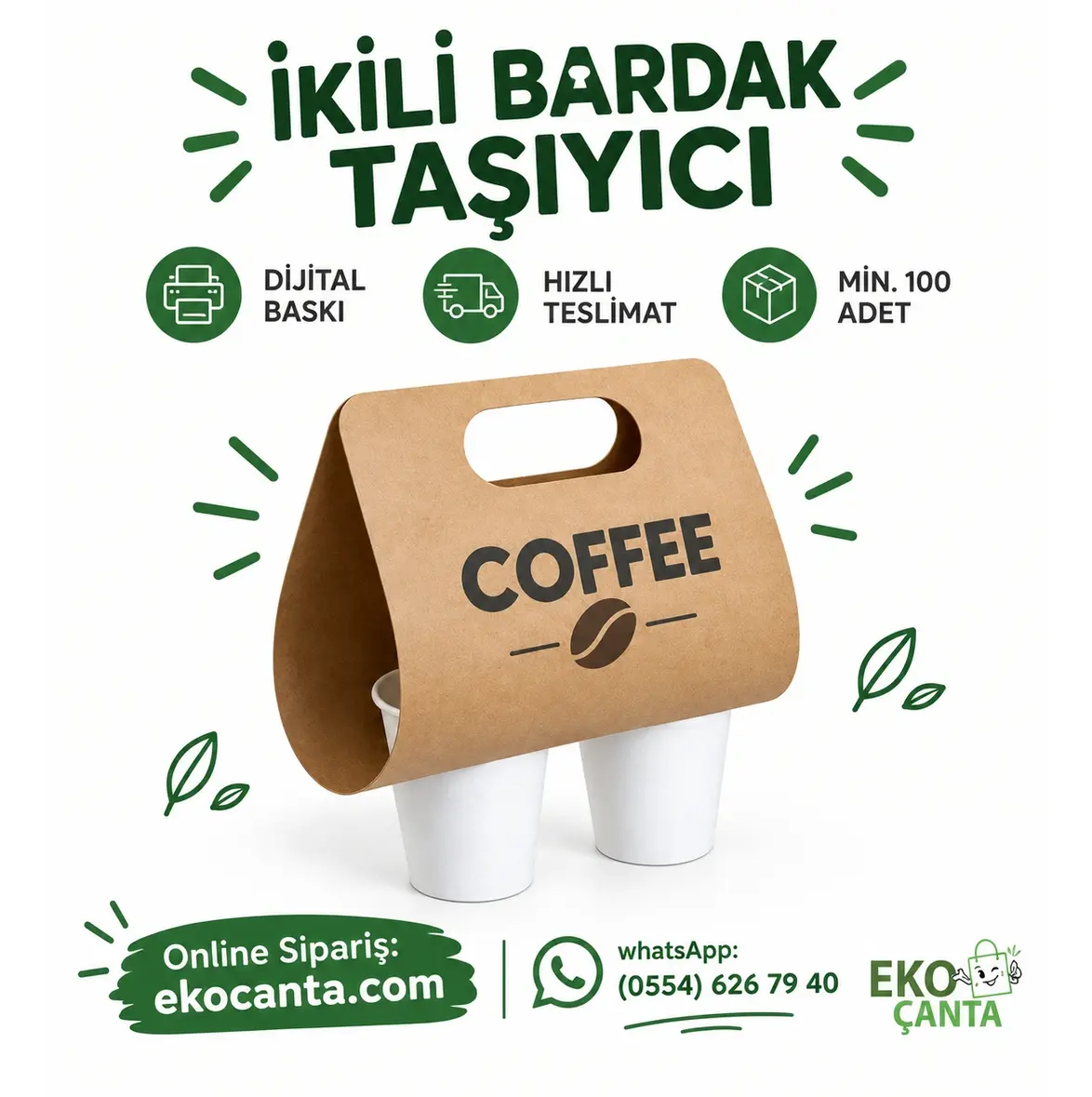 El Geçmeli İkili Bardak Taşıyıcı